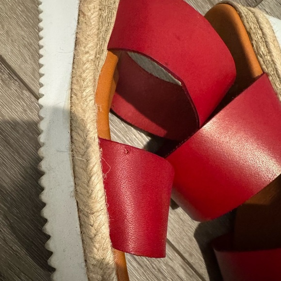 Bertuchi Wedge Sandals red Leather Slip On Women’s Made In Spain jute - Picture 7 of 7